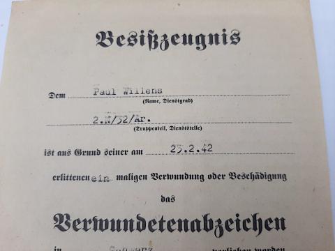 WEHRMACHT BRONZE WOUND BADGE MEDAL AWARD DOCUMENT