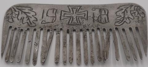 WW1 GREAT WAR TRENCH ART SOLDIER'S PERSONAL COMB ENGRAVED WITH IRON CROSS DATED 1918 UNIQUE!