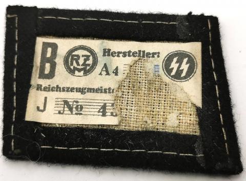 WW2 GERMAN III REICH WAFFEN SS CONCENTRATION CAMP GUARDS NCO BLACK RANK COLLAR TAB WITH RZM TAG TOTENKOPF