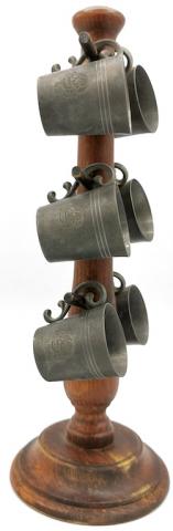 WW2 GERMAN NAZI AMAZING SET OF 6 WAFFEN SS TOTENKOPF VODKA CUPS ON WOODEN HANDLE