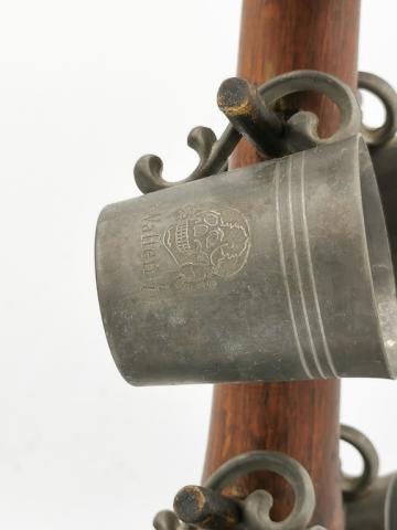 WW2 GERMAN NAZI AMAZING SET OF 6 WAFFEN SS TOTENKOPF VODKA CUPS ON WOODEN HANDLE