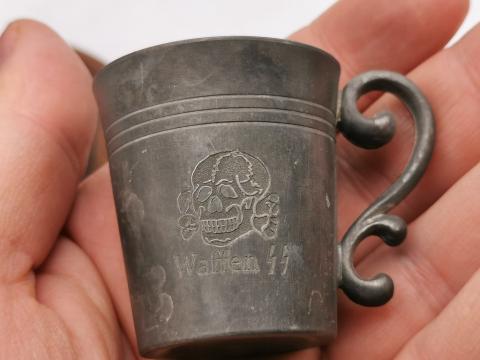 WW2 GERMAN NAZI AMAZING SET OF 6 WAFFEN SS TOTENKOPF VODKA CUPS ON WOODEN HANDLE