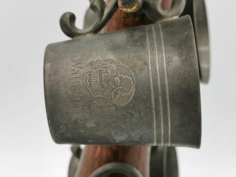 WW2 GERMAN NAZI AMAZING SET OF 6 WAFFEN SS TOTENKOPF VODKA CUPS ON WOODEN HANDLE