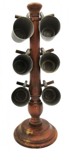 WW2 GERMAN NAZI AMAZING SET OF 6 WAFFEN SS TOTENKOPF VODKA CUPS ON WOODEN HANDLE