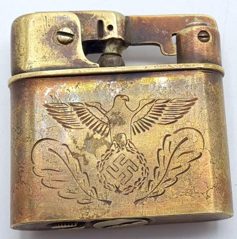 WW2 GERMAN NAZI AMAZING SOLDIER'S PERSONAL ENGRAVED BENZ LIGHTER WITH III REICH EAGLE & SWASTIKA