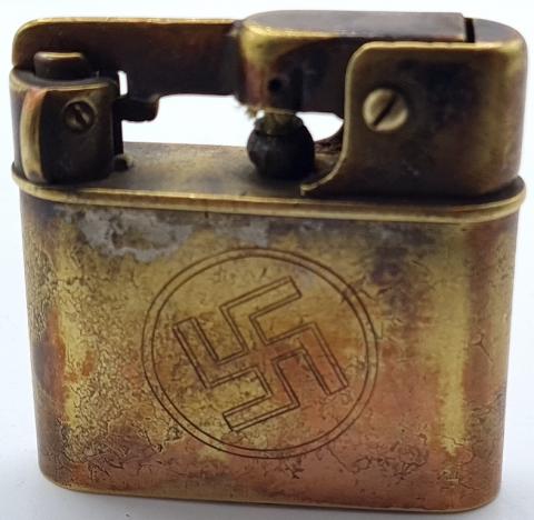 WW2 GERMAN NAZI AMAZING SOLDIER'S PERSONAL ENGRAVED BENZ LIGHTER WITH III REICH EAGLE & SWASTIKA
