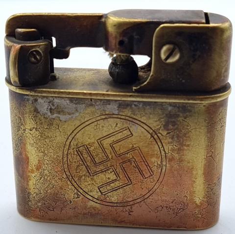 WW2 GERMAN NAZI AMAZING SOLDIER'S PERSONAL ENGRAVED BENZ LIGHTER WITH III REICH EAGLE & SWASTIKA