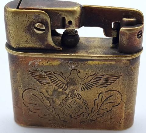 WW2 GERMAN NAZI AMAZING SOLDIER'S PERSONAL ENGRAVED BENZ LIGHTER WITH III REICH EAGLE & SWASTIKA