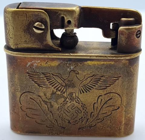 WW2 GERMAN NAZI AMAZING SOLDIER'S PERSONAL ENGRAVED BENZ LIGHTER WITH III REICH EAGLE & SWASTIKA