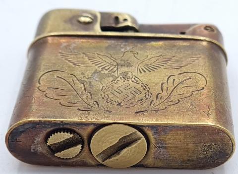 WW2 GERMAN NAZI AMAZING SOLDIER'S PERSONAL ENGRAVED BENZ LIGHTER WITH III REICH EAGLE & SWASTIKA
