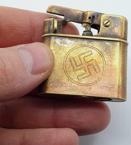 WW2 GERMAN NAZI AMAZING SOLDIER'S PERSONAL ENGRAVED BENZ LIGHTER WITH III REICH EAGLE & SWASTIKA