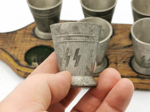 WW2 GERMAN NAZI original WAFFEN SS TOTENKOPF VODKA CUP silverware cap button m43 m42 overseas
