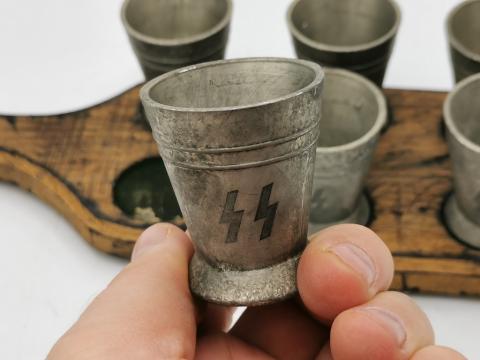WW2 GERMAN NAZI original WAFFEN SS TOTENKOPF VODKA CUP silverware cap button m43 m42 overseas