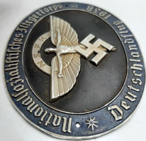 WW2 GERMAN NAZI DEUTSCHLANDFLUG NSFK 1938 ALUMINIUM PLATE BADGE FLIEGERKORPS