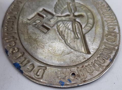 WW2 GERMAN NAZI DEUTSCHLANDFLUG NSFK 1938 ALUMINIUM PLATE BADGE FLIEGERKORPS