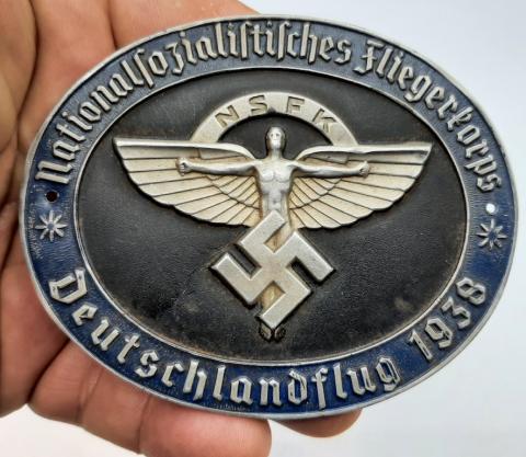 WW2 GERMAN NAZI DEUTSCHLANDFLUG NSFK 1938 ALUMINIUM PLATE BADGE FLIEGERKORPS