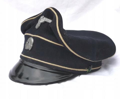 ORIGINAL CRUSHER WW2 GERMAN NAZI EARLY ALLGEMEINE BLACK SS NCO VISOR CAP RZM TAG