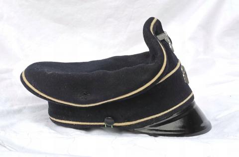 ORIGINAL CRUSHER WW2 GERMAN NAZI EARLY ALLGEMEINE BLACK SS NCO VISOR CAP RZM TAG