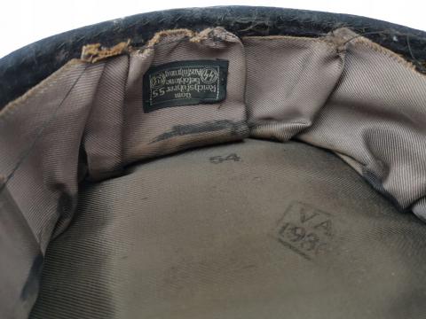 ORIGINAL CRUSHER WW2 GERMAN NAZI EARLY ALLGEMEINE BLACK SS NCO VISOR CAP RZM TAG