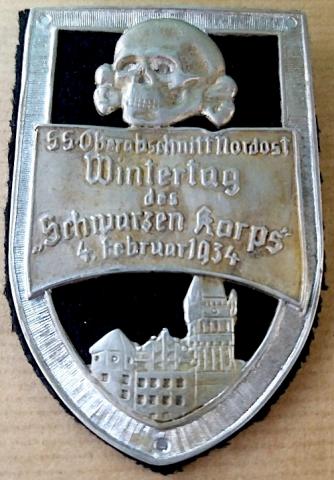 WW2 GERMAN NAZI EARLY WAFFEN SS TOTENKOPF WINTERTAG SHIELD BADGE 1934 COMMEMORATIVE