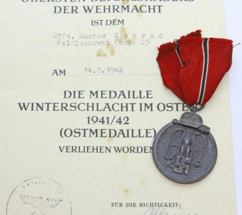 WW2 GERMAN NAZI EAST EASTERN CAMPAIGN MEDAL AWARD + DOCUMENT