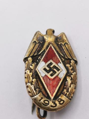 WW2 GERMAN NAZI HITLER YOUTH HJ DJ 1938 MEMBERSHIP PIN MARKED