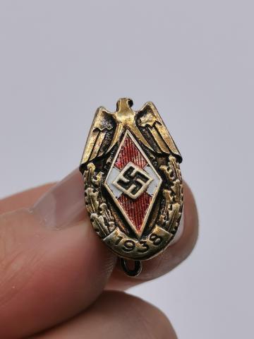 WW2 GERMAN NAZI HITLER YOUTH HJ DJ 1938 MEMBERSHIP PIN MARKED