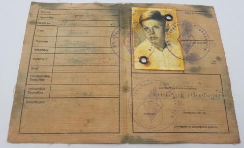 WW2 GERMAN NAZI HITLER YOUTH HJ DJ FLIP ID WITH PHOTO AND STAMPS