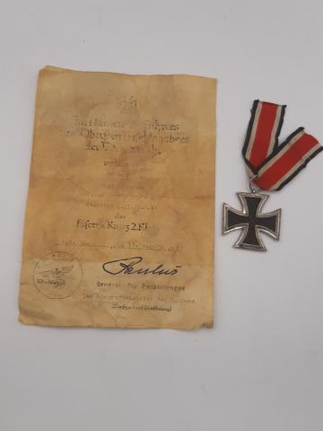 WW2 GERMAN NAZI ORIGINAL IRON CROSS 2ND SECOND CLASS MEDAL + AWARD DOCUMENT