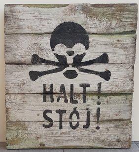 WW2 GERMAN NAZI ORIGINAL HALT SIGN CONCENTRATION CAMP AUSCHWITZ KZ KL