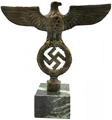 WW2 GERMAN NAZI ORIGINAL NSDAP MARBLE BASE THIRD REICH DESKTOP EAGLE STATUE PODIUM