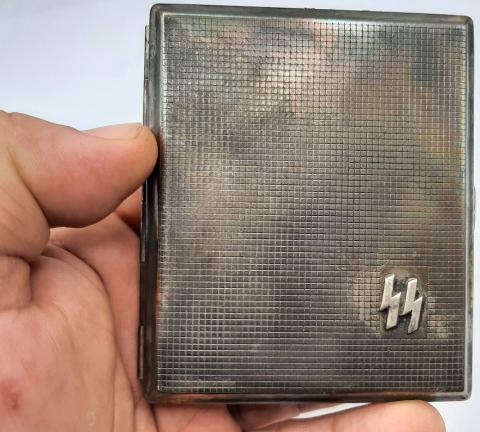 WW2 GERMAN NAZI NICE WAFFEN SS CIGARETTE TOBACCO METAL CASE  STAMPED RZM