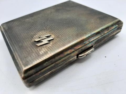 WW2 GERMAN NAZI NICE WAFFEN SS CIGARETTE TOBACCO METAL CASE  STAMPED RZM