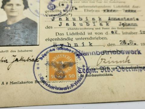 WW2 GERMAN NAZI NSDAP THIRD REICH TRAIN REICHSBAHN WORKER ID AUSWEIS