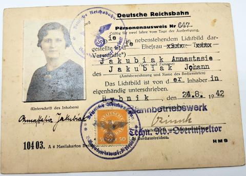 WW2 GERMAN NAZI NSDAP THIRD REICH TRAIN REICHSBAHN WORKER ID AUSWEIS