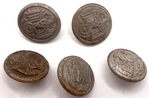 WW2 GERMAN NAZI NSDAP WEHRMACHT COMPLETE SET OF 5 TUNIC BUTTONS WITH REICH EAGLE & SWASTIKA - MARKED
