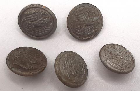 WW2 GERMAN NAZI NSDAP WEHRMACHT COMPLETE SET OF 5 TUNIC BUTTONS WITH REICH EAGLE & SWASTIKA - MARKED