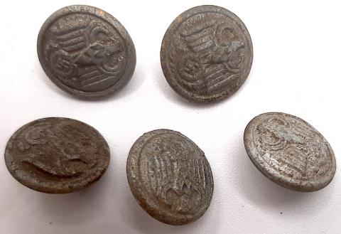 WW2 GERMAN NAZI NSDAP WEHRMACHT COMPLETE SET OF 5 TUNIC BUTTONS WITH REICH EAGLE & SWASTIKA - MARKED