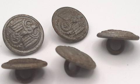 WW2 GERMAN NAZI NSDAP WEHRMACHT COMPLETE SET OF 5 TUNIC BUTTONS WITH REICH EAGLE & SWASTIKA - MARKED