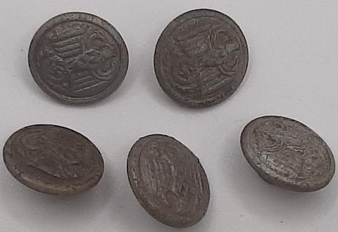 WW2 GERMAN NAZI NSDAP WEHRMACHT COMPLETE SET OF 5 TUNIC BUTTONS WITH REICH EAGLE & SWASTIKA - MARKED