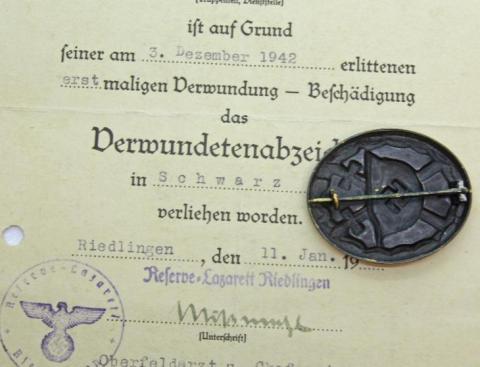 WW2 GERMAN NAZI PANZER GRENADIER GROSSDEUTSCHLAND BLACK WOUND BADGE MEDAL AWARD DOCUMENT