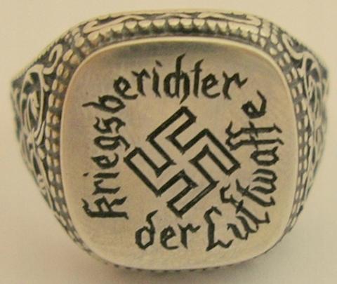 WW2 GERMAN NAZI LUFTWAFFE SILVER 925 GOLD PLATED OFFICER RING ORIGINAL SS SWASTIKA