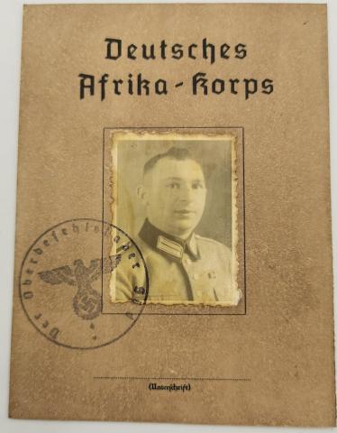 WW2 GERMAN NAZI AFRIKA KORPS WEHRMACHT SOLDBUCH WEHRPASS ID WITH PHOTO AND STAMP