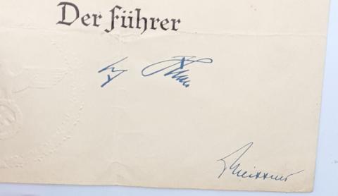 WW2 GERMAN NAZI RARE MOTHER CROSS AWARD DOCUMENT STAMPED AND SIGNED BY ADOLF HITLER SIGNATURE. AUTOGRAPH