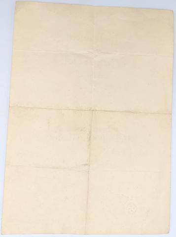 WW2 GERMAN NAZI RARE MOTHER CROSS AWARD DOCUMENT STAMPED AND SIGNED BY ADOLF HITLER SIGNATURE. AUTOGRAPH