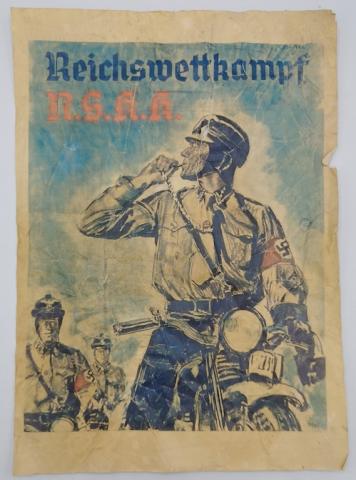 WW2 GERMAN NAZI RARE NSKK N.S.K.K MOTORCYCLE CLUB OF THE NSDAP THIRD REICH HITLER PARTY RECRUITMENT POSTER