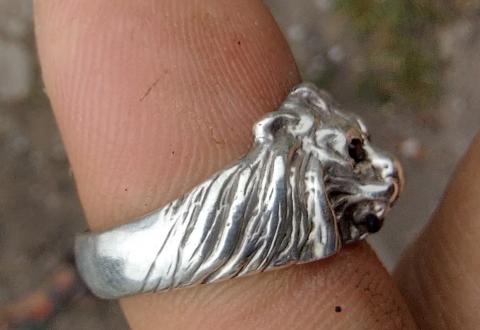 WW2 GERMAN NAZI RARE TRADITIONAL LION HEAD FINE SILVER RING MARKED