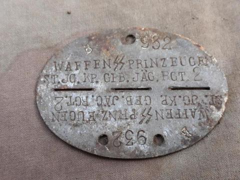 WW2 GERMAN NAZI WAFFEN SS 7th MOUNTAIN DIVISION PRINZ EUGEN ID DISC ERKENNUNGSMARKE DOGTAG DOG TAG