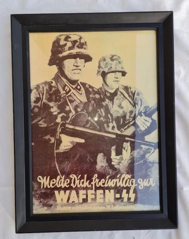 WW2 GERMAN NAZI POLICE GESTAPO WAFFEN SS CAMO RECRUITMENT POSTER IN PERIOD FRAME STAMPED BY THE SS POLIZEI
