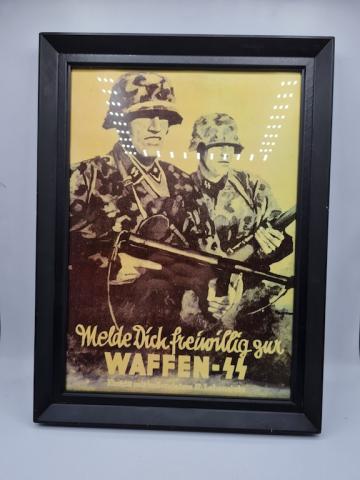 WW2 GERMAN NAZI POLICE GESTAPO WAFFEN SS CAMO RECRUITMENT POSTER IN PERIOD FRAME STAMPED BY THE SS POLIZEI